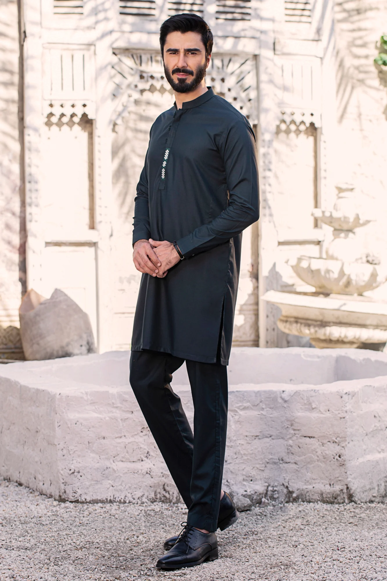Embroidered Stitched Suit with trouser - Seagreen - Image 2