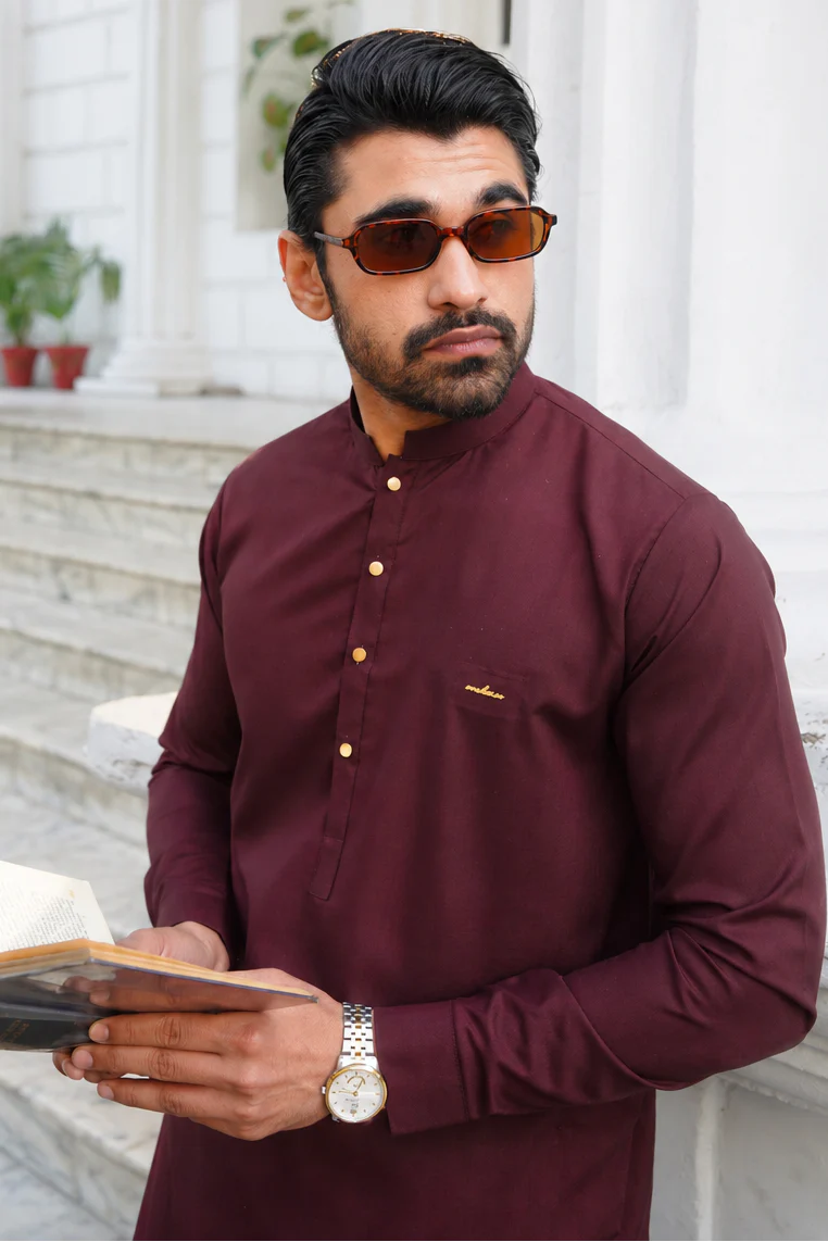 Stitched 3d Badge collection shalwar kameez -Wine