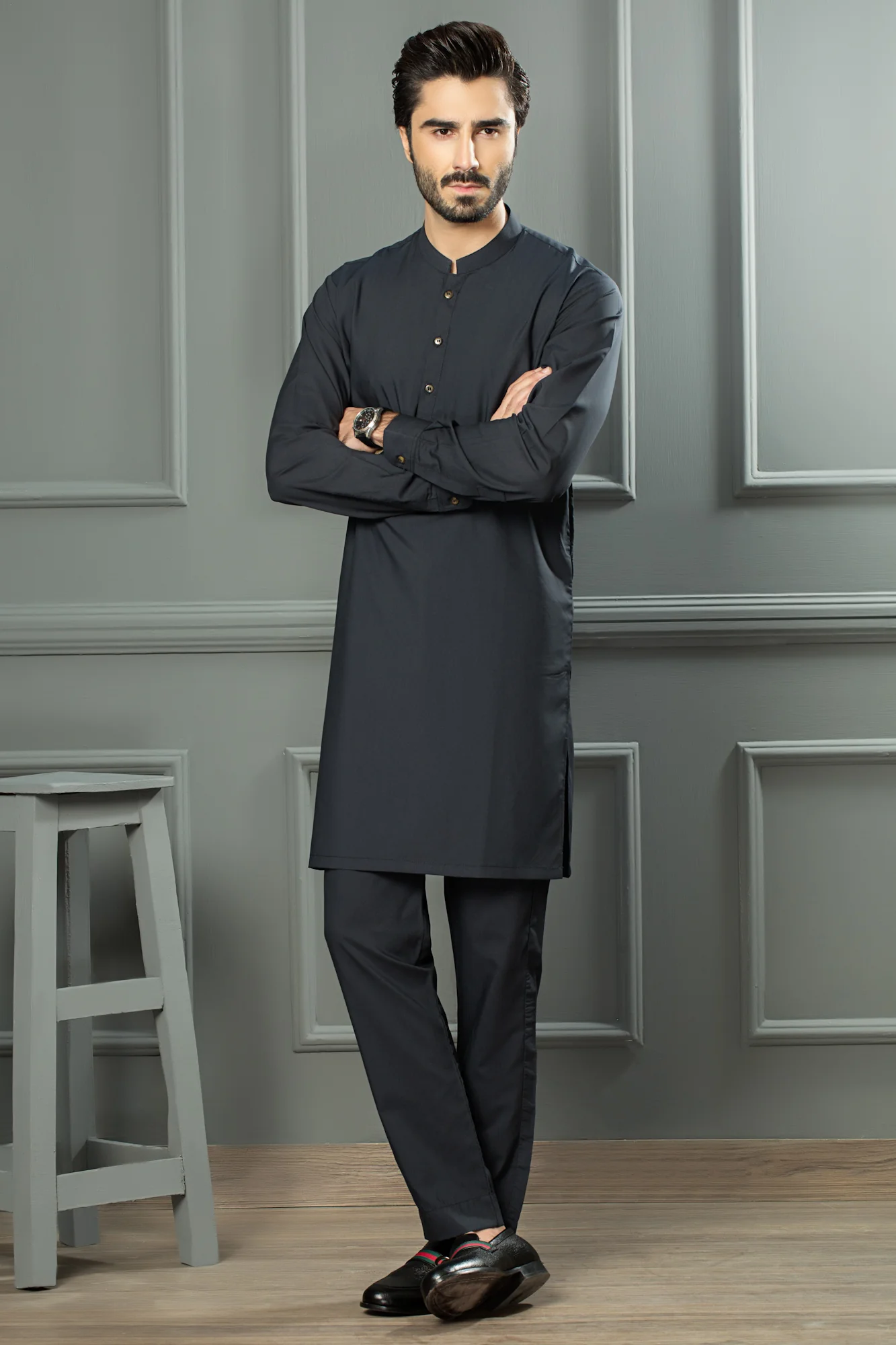 Stitched All Season Blended Ban Suit - Solid Charcoal - Image 2