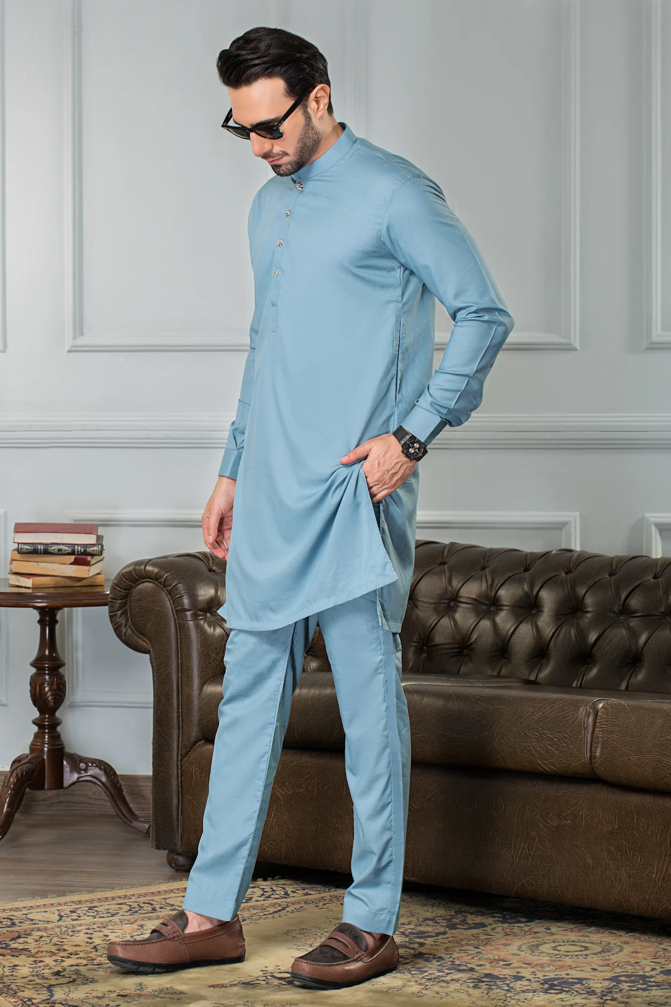 Stitched All Season Kurta Trouser with Ban-Mint Green - Image 2