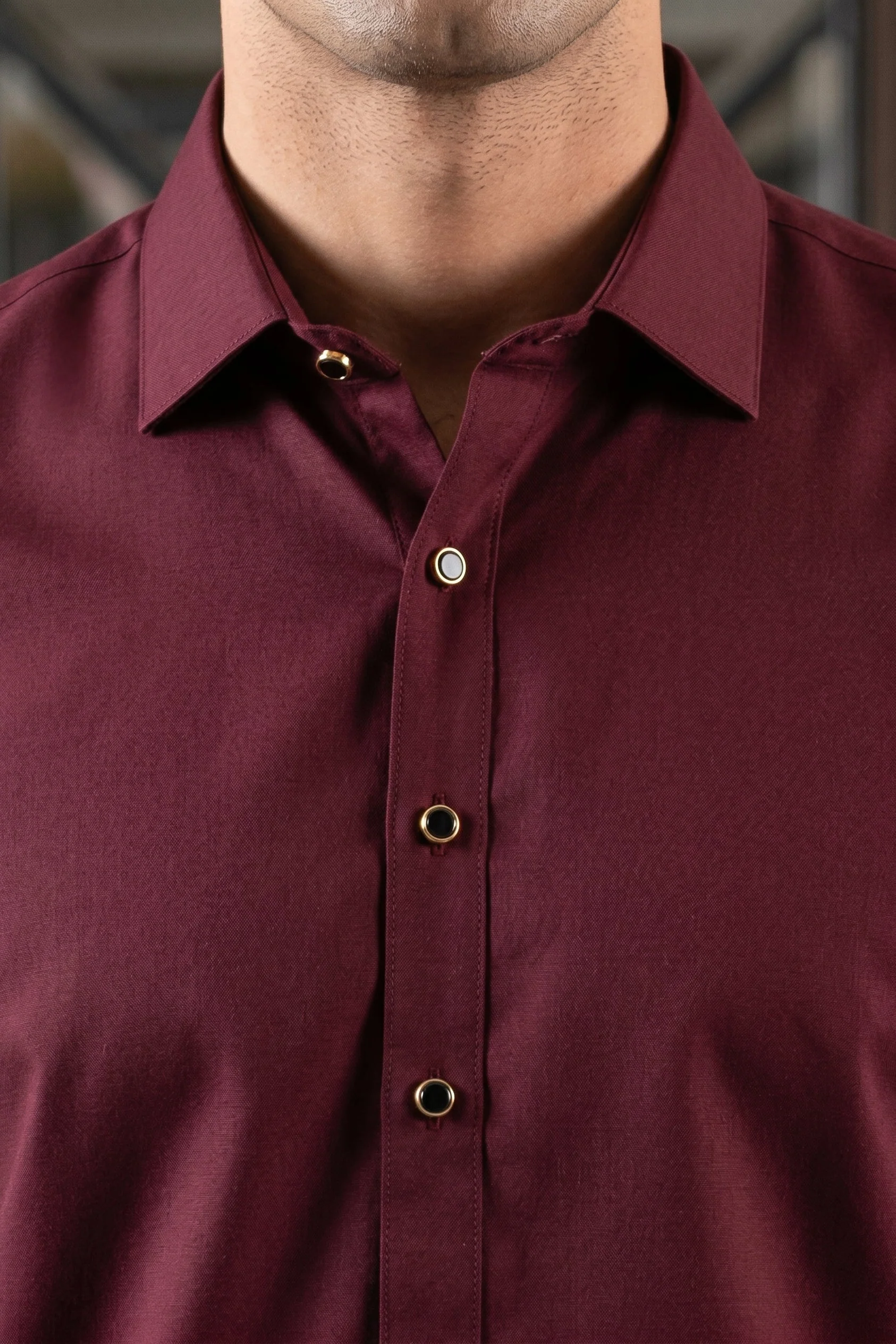 Stitched Cutway collar with golden outline Shalwar Kameez-Dark Burgundy