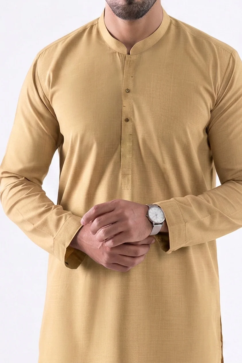Stitched Nawabi Kameez with Farshi Shalwar-Tea Pink - Image 2