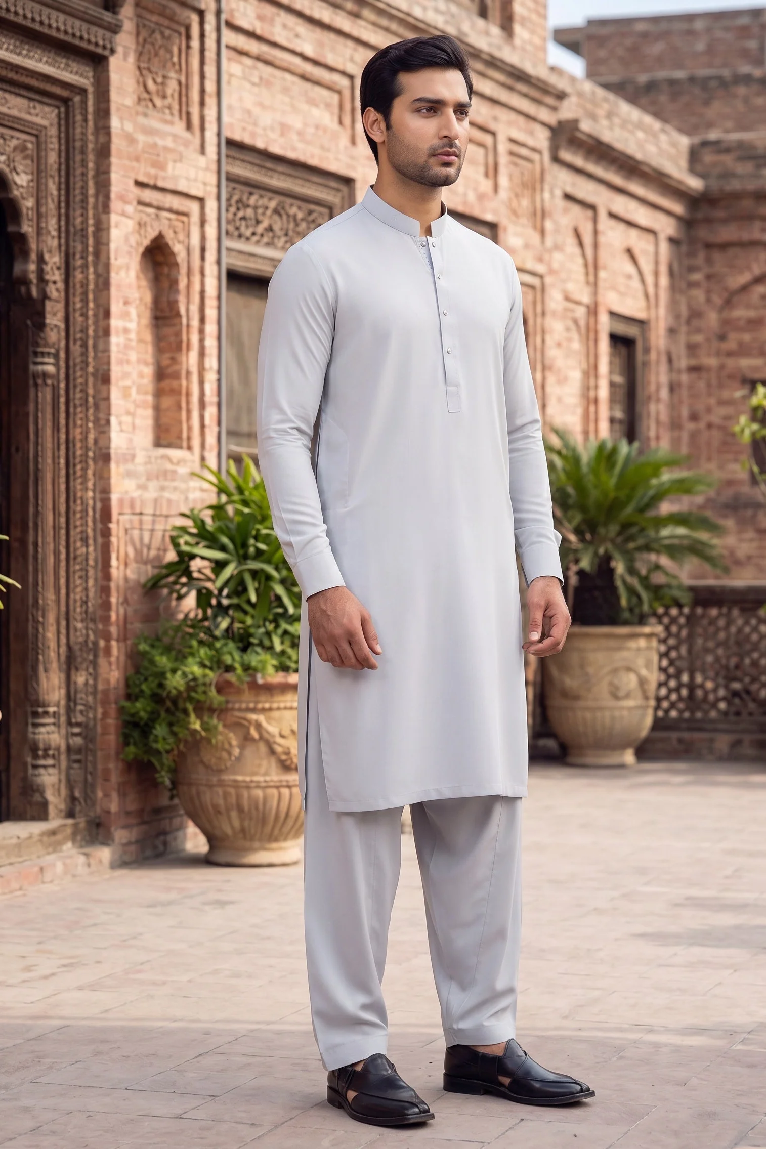 Stitched Shalwar Kameez with Ban and inside Champa bite stitch-Aqua Blue - Image 2
