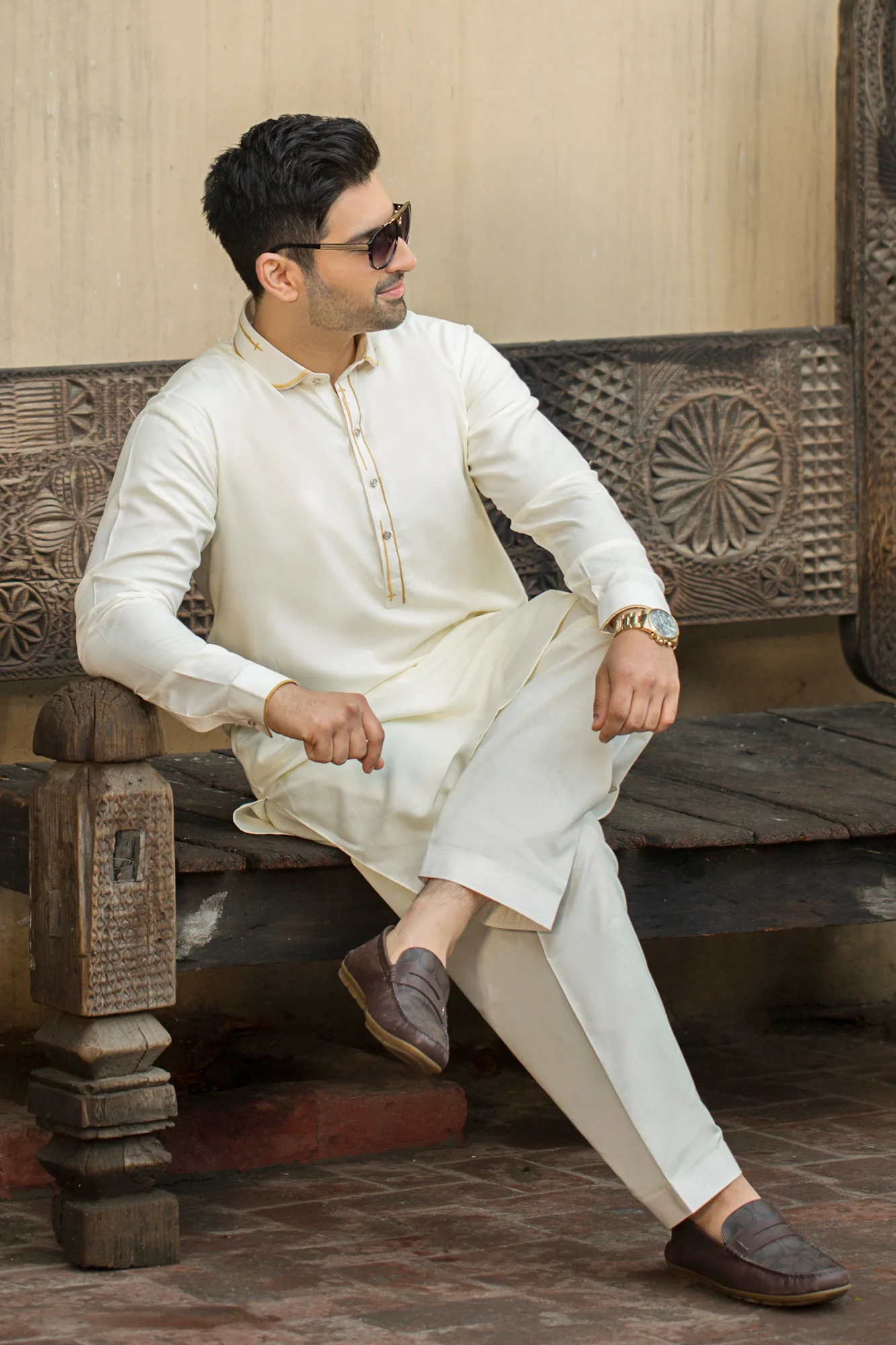 Stitched Shalwar with Kameez with Collar- Boski - Image 2
