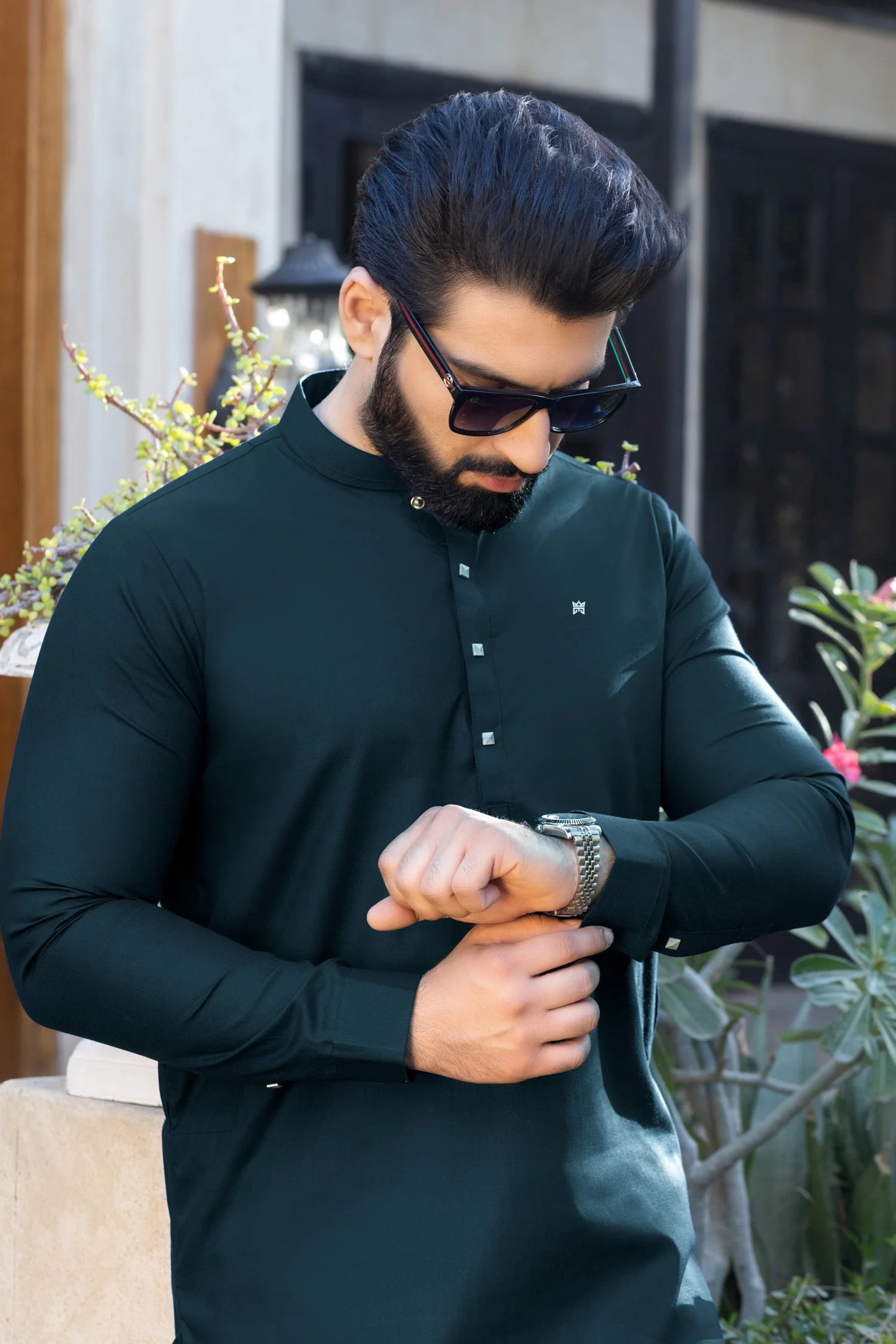 Nawabi Square Button Stitched Suit - Teal - Image 2
